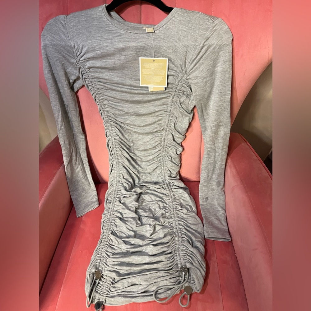Michael Kors grey runched side long sleeve dress brand new with tags